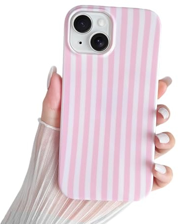 SmoBea Custodia per iPhone 14, a righe, in morbido TPU, sottile, antiurto, per donne e ragazze, bella ed elegante, rosa