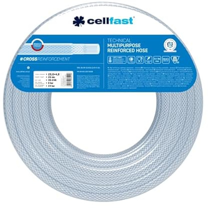 Cellfast Technischer Schlauch Bewehrt 3-lagig - Multifunktional - Übertragung von Pflanzenschutzmitteln und Lebensmittelflüssigkeiten - PVC - 25 x 4 mm - 25 m