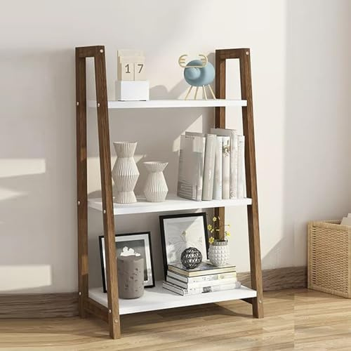 Scaffale verticale a 3 ripiani in legno a scala, libreria e supporto per piante per casa e ufficio, elegante scaffale per soggiorno, camera da letto, cucina, marrone, 60 x 30 x 90 cm