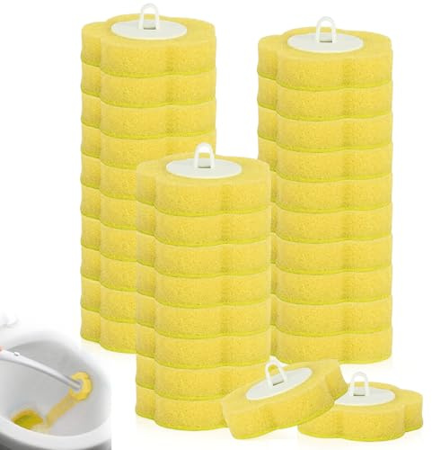 Disposable Toilet Brush Refills, 30 Pcs Toilet Wand Replacement Heads, Scented Sponge Refills Head, Suitable for Toilet Bathroom Floor Drain Washbasin (Yellow)