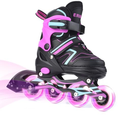 ERNAN Inline Skates,Adjustable Light up Kids Inline Skates, for Boys and Girls,Roller skate for Kids Youth, Beginner (Pink, M)