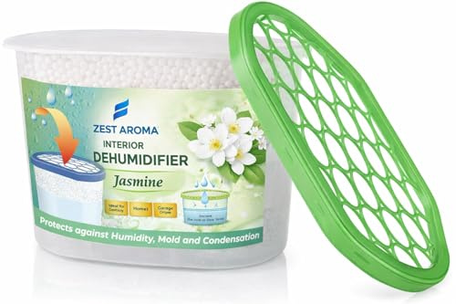 Zest Aroma Set of 12 x Jasmine Scented Dehumidifier Interior 500ml Each Unit - Ideal to stop damp & condensation - For Wardrobe, Home, Kitchen, Garage, Bedroom, Caravan, Office, Basement etc