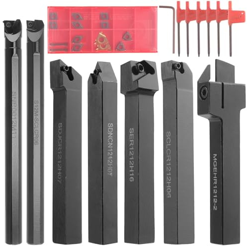 Kit de herramientas de torneado de torno indexable, 21 piezas, juego de 7 soportes de herramientas de metal con inserciones de carburo y llaves a juego para ranurar, taladrar, cortar roscado