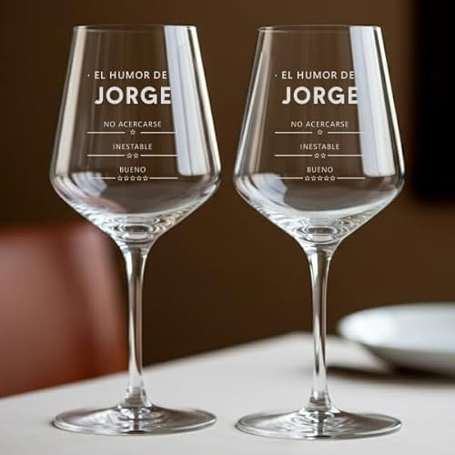 Transparent Gift Copa de Vino «Humor de» con Nombre y Textos Personalizados. Copas de Cristal Grabadas. Copas para Día del Padre. Regalo Personalizado para Ocasiones Especiales.