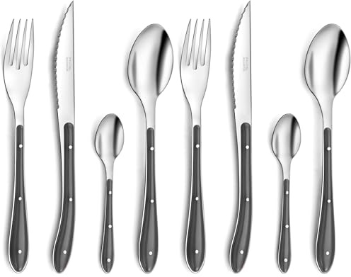 PRADEL ESSENTIEL - Pot 24 couverts de table - Bistro 1-2-3 - Acier inoxydable 18/0, Finition Standard - Gris Anthracite (Lot de 2)