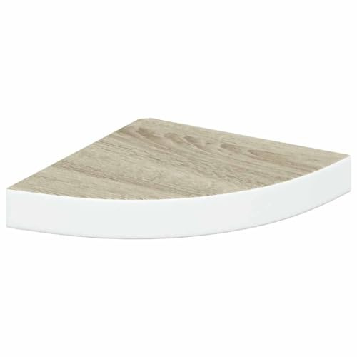 Fisinber - Estantería de pared esquinera, 25 x 25 x 3,8 cm, aspecto roble y blanco, placa de nido de abeja MDF con montaje invisible - Estantería flotante moderna para espacios pequeños, libros