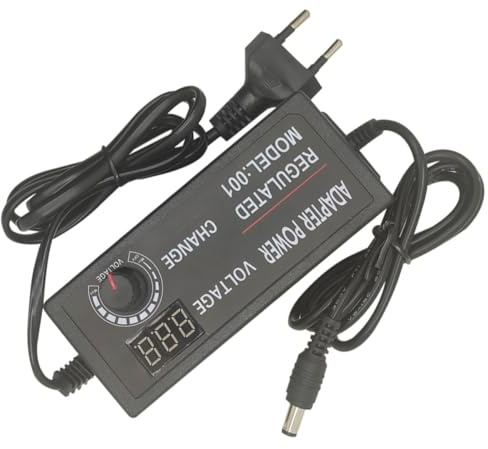 HOUDERCO Adaptador de Corriente Ajustable con Protección de Dispositivo de 60w y Carcasa de Plástico Negro, Fuente de Alimentación Regulable para Tira de Luces LED