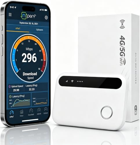 5G Mobile Hotspot Portable WiFi 6 Router, with Nano SIM Slot, Pocket Travel Mobile WiFi Router Broadband Supports 32 Devices, for caravan, Camping Road Trips Business Outdoor Use