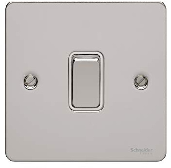 Schneider Electric GU1212WPC Ultimate Flat Plate, Polished Chrome with White Insert, Single 2 Way Light Switch, Single Pole, 16 AX