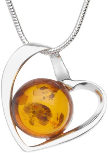 InCollections Damen-Halskette Herz 925 Sterling Silber 1 Bernstein gelb 42 cm