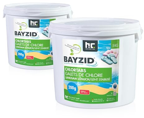 Höfer Chemie Pool Chlor Tabletten langsam löslich 200g 2 x 5 kg Bayzid - zur dauerhaften Chlorung von Pool und Schwimmbad - Hochwirksam gegen Bakterien und Pilze