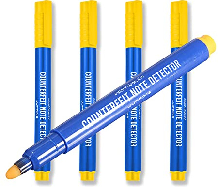 JJ PRIME - 5 pcs Counterfeit Bank Notes Currency Detector Pens Identifier Markers Tester Counterfeit Money Marker Pen for Fake Money Bill Detection, Blue