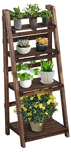 Yaheetech Foldable Ladder Shelf Wooden Plant Stand Indoor Outdoor Shelves No Assembly Flower Display Multi-Functional Shelves Outdoor Storage Shelf for Living Room/Garden/Office/Kitchen Brown