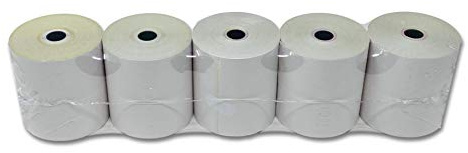 5 Rouleaux papier AUTOCOPIANT 2 PLIS blanc + jaune 76 x 70 x 12 pour caisse enregistreuse bobine papier carboné 2 feuillets feuille original blanc cb + feuille copie jaune cf