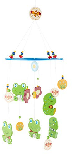 Bieco 3D Baby Mobile Frosch Froggy aus robustem Holz, viele Bunte Figuren erfreuen und beruhigen als Blickfang am Kinderbett, Wickeltisch oder am Spielbogen. 239313
