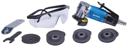 SW-Stahl S3294 Druckluft-Winkelschleifer Satz - Mini-Werkzeug Set - 16-tlg | Mini Druckluftschleifer mit 20.000 U/min - Inklusive 14 Scheiben ø 50mm, 1/4 Zoll Stecker, Schutzbrille und Zubehör