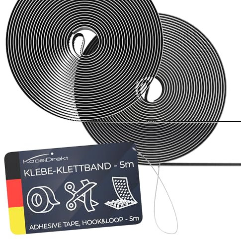 KabelDirekt – Nastro a strappo autoadesivo – 20 mm x 5 m (nastro a strappo, nero)