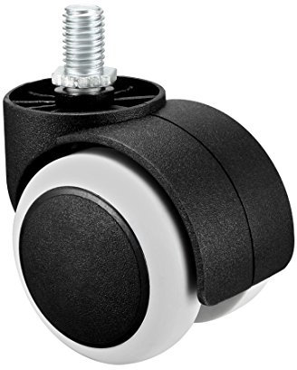 sourcing map Office Chair Casters Wheels 2 Inch PU Twin Wheel M10x14mm Threaded Stem Swivel Caster White, 4 Pcs
