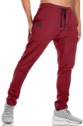 BROKIG Mens Gym Tracksuit Bottoms Jogging Running Joggers S Red