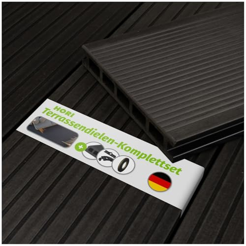 HORI WPC-Terrassendiele Malta Anthrazit Hohlkammer - Komplettset inkl. 40x60 mm Unterkonstruktion & Clips - Pflegeleicht & rutschfest für langlebige Terrassen Fläche: 13 m² - 5,40 m Dielenlänge