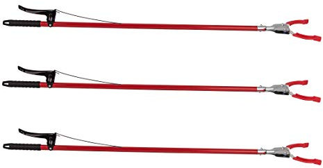 BigDean 3x Greifzange 92cm lang - aus Metall & Kunststoff - Müllzange Greifhilfe für Senioren Müll-Greifer Laubzange Aufhebehilfe