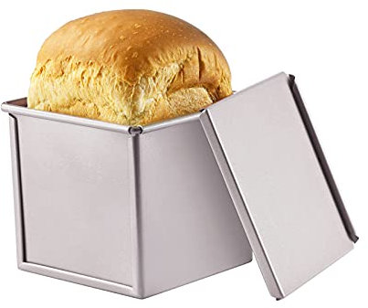 CHEFMADE Mini Pullman Loaf Pan with Lip, 0.55Lb Dough Capacity Non-Stick Rectangle Flat Toast Box for Oven Baking 3.9 x 3.9x 3.9 (Champagne Gold)