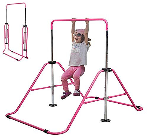 Klappbare Gymnastikstange für Kinder mit Einstellbarer Höhe Horizontal erweiterbares Gleichgewichtstraining Indoor Outdoor Fitnessgeräte,pink