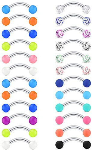 AceFun Piercing Cejas 24 Piezas Acero quirúrgico Piercing Barra Curvo 16G Piercing daith cartílago Tragus hélice 8mm Piercing joyería para Mujeres y Hombres