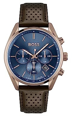 BOSS Chronograph Quarz Uhr Für Herren Mit Braunes Lederarmband - 1513817