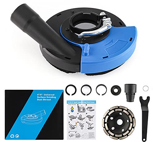 Dyna-Living Grinding Dust Shroud,Surface Grinding Cover for 5 Inch Angle Grinder with 125mm Diamond Cup Grinding Wheel & Connector Adapter Set Expert Surface Grinding Universal Attachment
