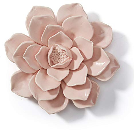 SEINHIJO Keramik Blumen Wanddekoration 3D Wandkunst Moderne Skulptur 18cm | Glänzend Rosa Handgefertigte Ornament Modisch Deko Geburtstag Feiertage Geschenk für Wohnzimmer Café Büro