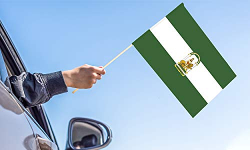 Oedim Pack 2 Banderas de Andalucía con Palo de Madera de 100cm | 67x45cm | Bandera Resistente al Agua