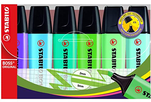 Highlighter - STABILO BOSS ORIGINAL & Pastel - Wallet of 6 - Assorted Colours
