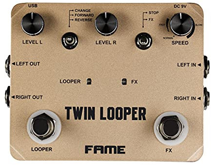 Stereo Looper Pedal für Gitarre, Fame Twin, 10 Minuten Aufnahmezeit, Unbegrenzte Overdubs, True Bypass, Geeignet für Live und Studio