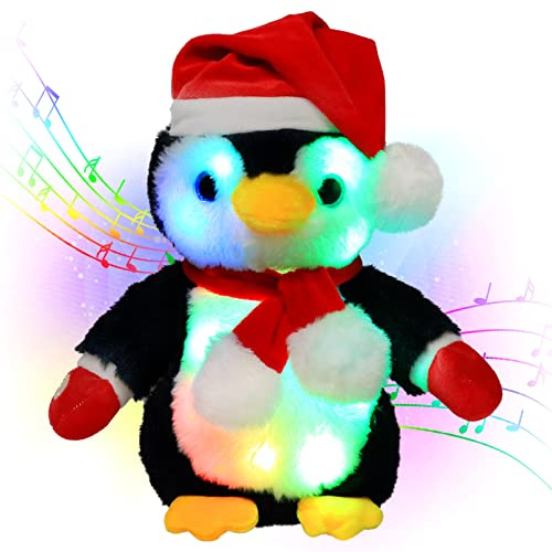 Hopearl Weihnachten LED Musical Plüsch Pinguin Leuchtet Singendes Plüschtier Schlaflied Animierte Beruhigung Xmas Festival Geschenk für Kinder Kleinkinder Jungen Mädchen, Schwarz, 28 cm