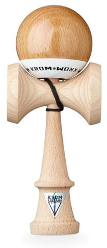 KROM Kendama POP LOL Naturoptik - aus zertifiziertem Buchenholz - Hohe Holzqualität - Für Anfänger und Profis - Pack : Ersatzschnur + Stickers