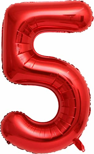 Rote Folienballons Zahl 0 bis 9 als Deko für Geburtstag und Party | 80cm groß | Kinder Zahlen Kindergeburtstag Partydeko Rot Red Liebe Folienballon Ballon Luftballon, Edition: 5. Geburtstag