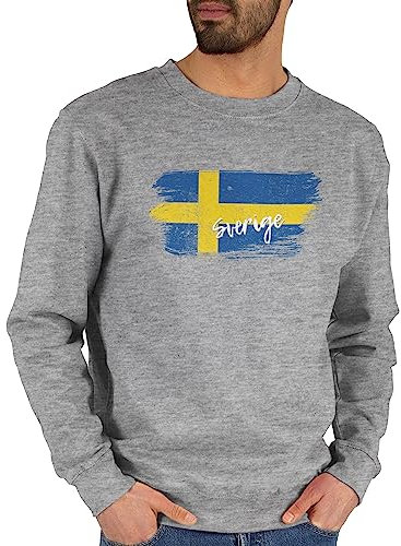Sweater Pullover Sweatshirt Herren Damen - Fußball EM WM - Schweden Vintage - XXL - Grau meliert - länder flagge country europameisterschaft fussball fu ball em- fanartikel em24 fussball-wm
