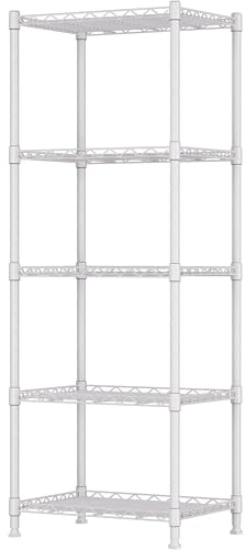 REGILLER 5-Wire Shelving Metal Storage Rack Adjustable Shelves,Standing Storage Shelf Units for Laundry Bathroom Kitchen Pantry Closet(White,11.8 D x 16.6 W x 53.5 H)