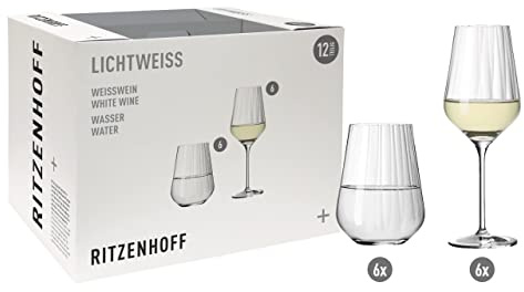 RITZENHOFF Weißwein- und Wasserglas 12er-Set - 400 ml - Made in Germany | Artikelnr. 6111010, Serie Sternschliff, 12 Weißwein- und Wassergläser 400 ml, Kristallglas, spülmaschinenfest