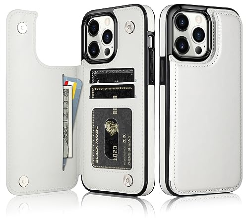 Vofolen for iPhone 13 Case with Card Holder Leather Wallet Cases (White) | Premium PU Leather Magnetic Closure Slim Folio Flip Cover Protective Shockproof Card Slot Cases for iPhone 13 Phone Case