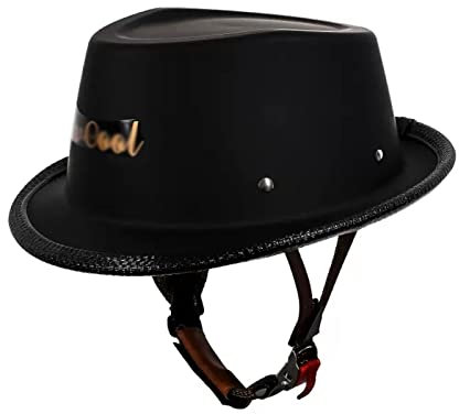 KEFFOR Cowboy-Hut Motorradhelm, Motorrad Offener Helm, Retro Motorrad Halbhelme DOT/ECE, Cool Brain Cap Helm Herren Damen, Motocrosshelme, Motorrad Roller Helm (Color : A, Size : M=(57-58cm))