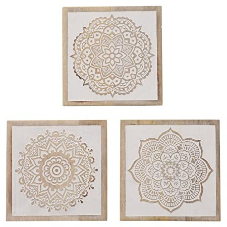 BOLTZE 3 x Wandobjekt Sadya Holz Höhe 20 cm, Ethno, Mandala, Orientalisch