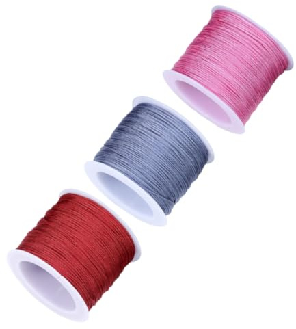 3 Rollen Makramee Garn 1mm, Schnur für Armbänder, Geschenkband Gold für DIY Handwerk Armbänder Schmuckherstellung Halsketten Handwerk (Rosa, Rot, Grau)