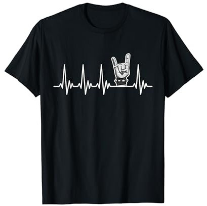 Pommesgabel Hand Herzschlag Motiv Heavy Metal Zeichen T-Shirt