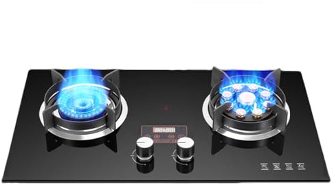Estufa De Gas 2 Quemadores, 5.2KW 9 Cámaras, Llama Alta, Cocción Con Tapa De Vidrio Templado Negro, Con Protección Contra Llamas, Temporizador, Estufa De Conversión De Gas/gas LP ( Color : Style 1 , S