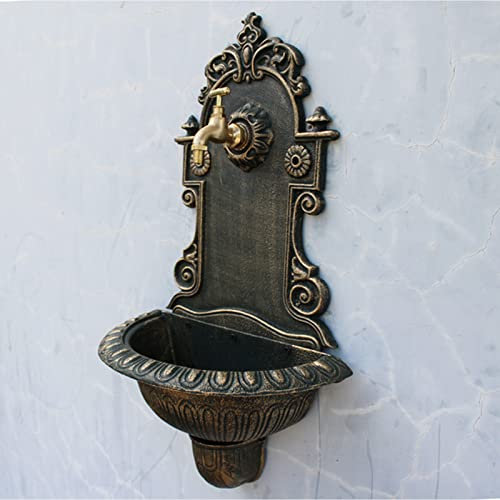 Fontaine Verticale avec Bassin, Fontaine À Eau Murale, Évier À Main Mural en Fonte Rustique, Bassin Suspendu pour Décor De Jardin À La Maison Support De Lavabo en Métal
