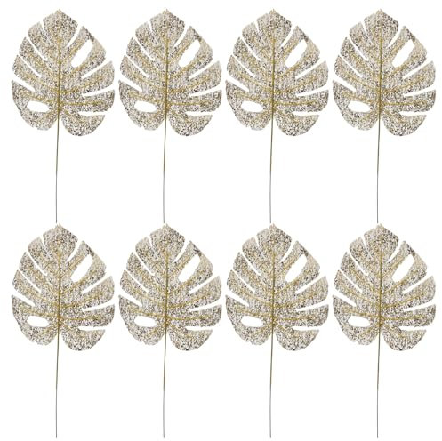 Amosfun 20 Piezas Hoja De Monstera Dorada Hojas De Monstera con Tallos Decoración De Fiesta Hawaiana Hojas Tropicales Doradas Simulación Planta Falsa Selva Flor De Plastico Hojas De Palma