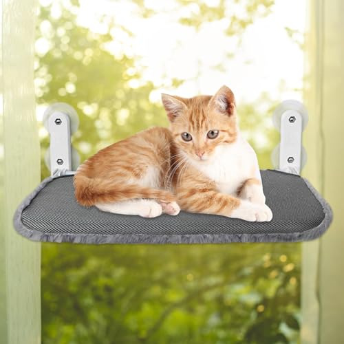 Lvjkes Katzen Fensterliege,Fensterliege für Katzen,52x30 cm Faltbare,mit stabilem Metallrahmen 4 verbesserten starken Saugnäpfen,Verschiedene Stoffe Oben und unten,passend für alle Jahreszeiten