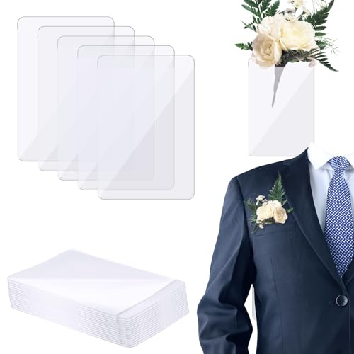 30stk Taschen-Boutonniere-Kunststoffhülle, Ohne Nadel Unsichtbar Einstecktuch Boutonniere-Halter Keine Blume im Lieferumfang Enthalten Transparente Boutonniere-Karte für Bräutigam Trauzeugen